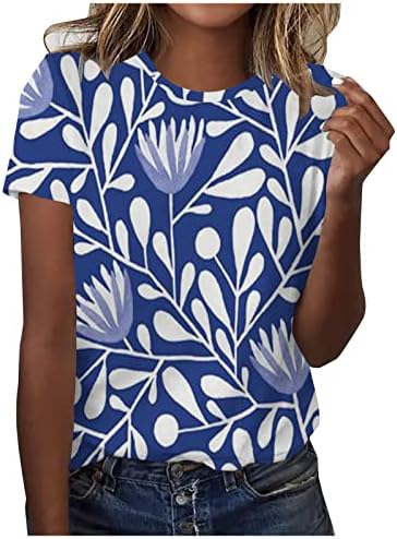 Kadın İlkbahar & Yaz Üstleri 2023 Casual Ekip Boyun T-Shirt Çiçek Baskı Kısa Kollu Üstleri