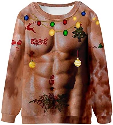 Ozmmyan Noel T Shirt erkek Rahat Noel Kazak 3D Baskı Uzun Kollu Yuvarlak Boyun Üst Gömlek Bluzlar