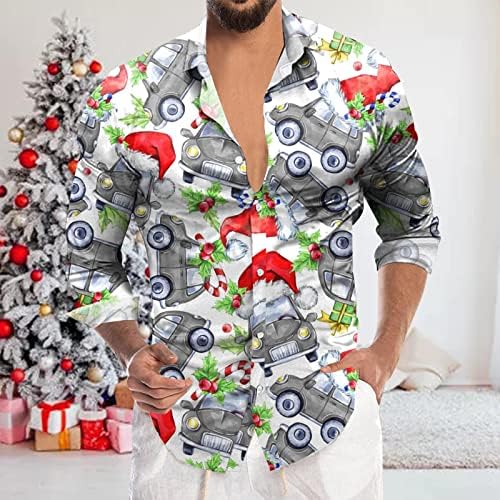 XXBR Noel Erkek Casual Buttondown Gömlek Uzun Kollu Yakalı Boyun Yenilik Gömlek Komik Noel Noel Baba baskı t-shirt Noel Tankı Üstleri