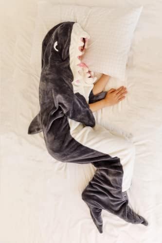 HOİDKET Köpekbalığı Battaniye Giyilebilir Battaniye Kapşonlu Yetişkin Kadın Erkek Süper Yumuşak Rahat Pazen Atmak Battaniye Hayvan