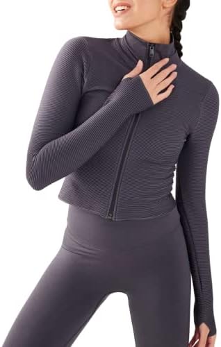 COMEUP kadın Dikişsiz Tam Zip Up Kırpılmış Egzersiz Ceketi Başparmak Delikleri ile-4 Yönlü Streç Kumaş