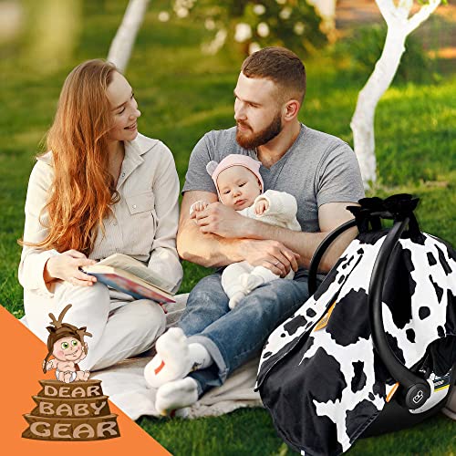 Sevgili Bebek Dişli Siyah ve Beyaz Holstein İnek Minky Bebek Araba Koltuğu Gölgelik ile Snap Düğmesi Açılış ve Kabarık Yaylar-Katmanlı