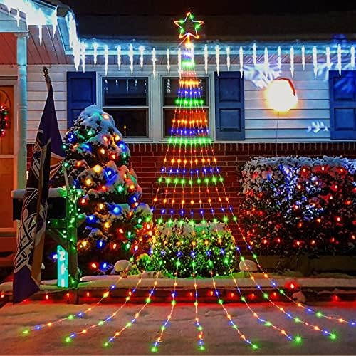 Noel süslemeleri yıldız dize ışıkları, 344 LED şelale ağaç ışıkları ile 11 Topper demir yıldız noel ışıkları kapalı açık dekoratif