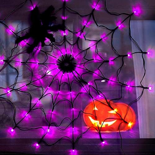 Cadılar bayramı örümcek ağı dize ışıkları dekorasyon - 96 Led ışıkları 47.2 inç süper gerçekçi örümcek ağı için kapalı açık parti,