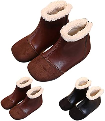 Yenidoğan Bebek Ayakkabıları Kış Çocuk Botları Erkek Kız yarım çizmeler Düz Tabanlı Düz Topuk Yuvarlak Ayak Düz Renk Geri Fermuar Yüksek