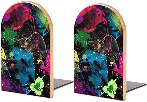 Psychedelic Renkli Graffiti Ahşap Kitap Ayracı Ağır Kitap Tutucular Raflar için Dekoratif Kitap Biter