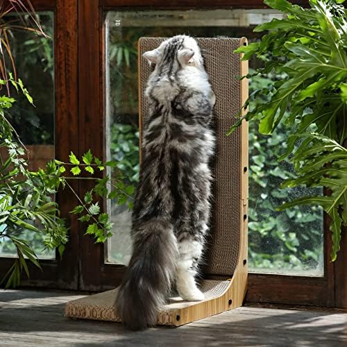 FUKUMARU Kedi Scratcher, 26.8 İnç L Şekli Kedi tırmalama pedi Duvara Monte, Kedi Tırmalama Karton Top Oyuncak Kapalı Kediler için,