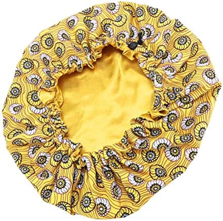 DOITOOL Uyku saç bonesi Baskılı Uyku Kap Yaratıcı Uyku Şapka Çift Katmanlı Headdress Kadın Gece Şapka (Krizantem, Sarı)