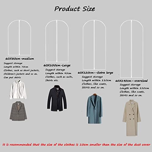 WYQQ Asılı Giysi Çanta Takım Elbise saklama Torbaları Asılı Dolap Depolama ve Seyahat için nefes alabilen giysi kapakları (Boyut: 60x100cm,
