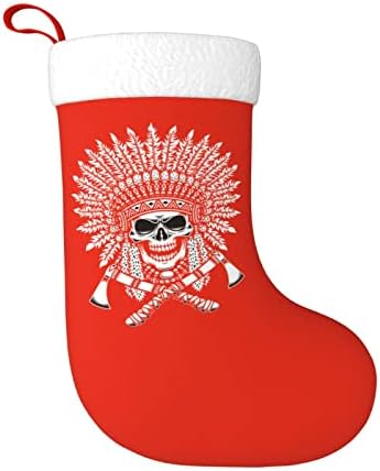 Waymay Amerikan Kızılderili Şefi Kafatası Noel Çorap 18 İnç Noel Asılı Çorap Klasik Tatil Dekorasyon Çorap