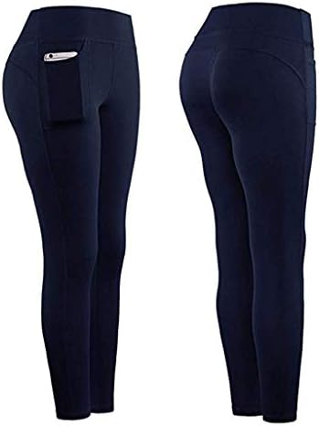 VOWUA Yoga cepli pantolon Kadınlar için Düz Renk Yüksek Belli Tayt Egzersiz Sıkı Koşu Jeggings