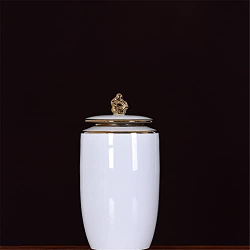 LİRUXUN Beyaz Sırlı Seramik kavanoz vazo Depolama kavanoz kapaklı Seramik El Sanatları Süs altın tutamak çay kavanozu (Renk: D, Boyut