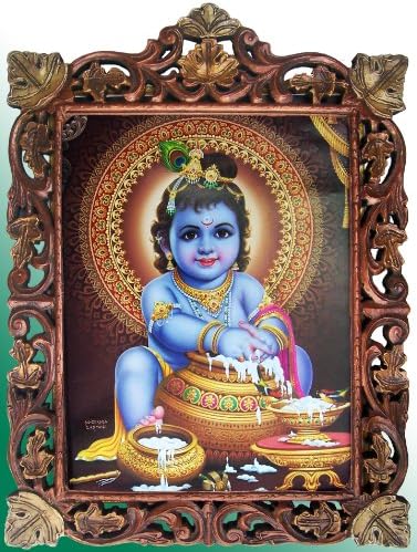 Lord Çocuk Bal Krishna Zevk Tereyağı Posteri Boyama Ahşap El Sanatları Çerçeve Sanat El Sanatları ve El Sanatları