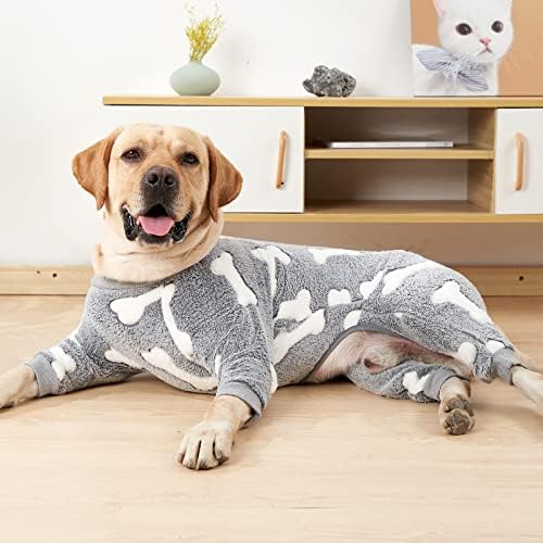GabeFish Rahat Peluş Köpek Pjs, Polar Pijama Köpekler için, Yumuşak Uzun Kollu, dört Bacaklar Sevimli Onesie Evcil Hayvanlar için Gri