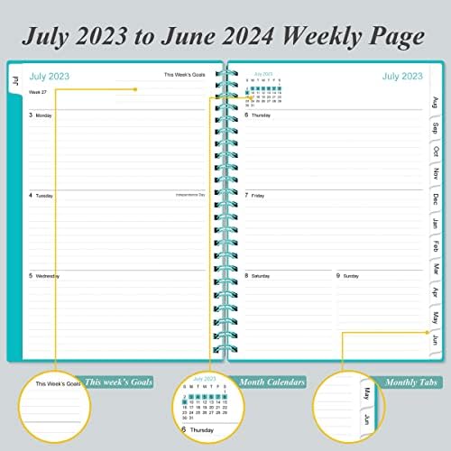 2023-2024 Planlayıcı - Hedefleri Takip Etmek için A5 Haftalık ve Aylık Planlayıcı ve Günlük, Temmuz 2023-Haziran 2024, Esnek Kapaklı