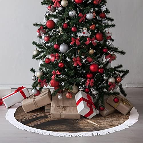 Geyik Boynuzları Ahşap Masa Rustik Noel Ağacı Mat Etek Ağacı Taban Kapağı Püsküller ile Tatil Partisi için noel dekorasyonları 48 x