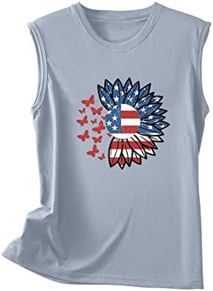 Sevimli Amerikan Bayrağı Tank Top Kadınlar için Yaz Kolsuz Tees Casual En Kalp Leopar Baskı Grafik Vatansever T Shirt