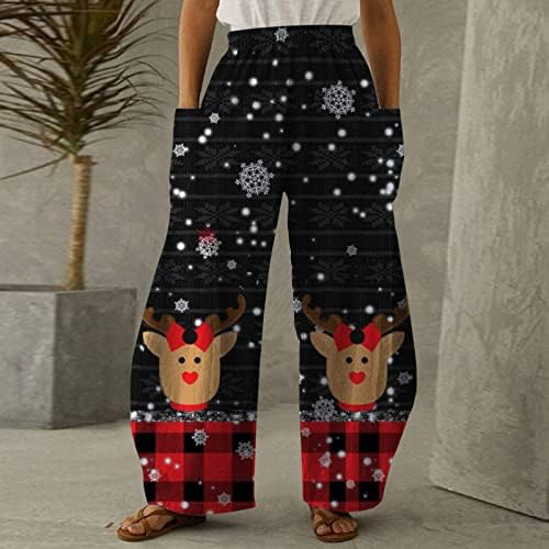 ZDDO Noel Bayan Geniş Bacak Pantolon Noel Grafik Baskılı Yüksek Bel Gevşek Yoga Pantolon günlük pantolon Büyük Cepler ıle