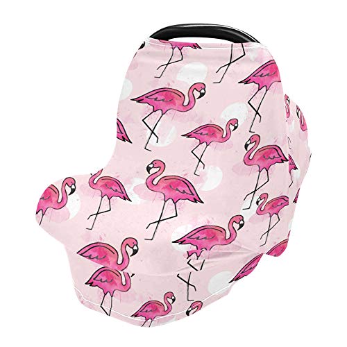 YYZZH Pembe Flamingo Suluboya Polka Dot Sıkı Bebek Araba Koltuğu Kapağı Bebek Gölgelik Hemşirelik Kapakları Emzirme Kapak Nefes Rüzgar