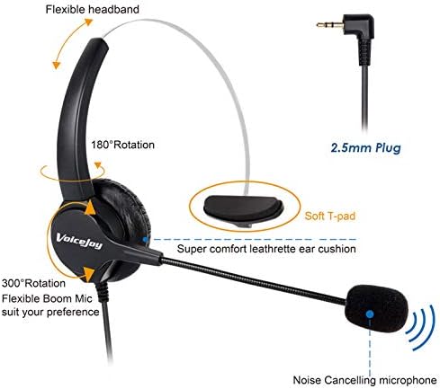 VoiceJoy Kulaklık Kulaklıklar ile Ses+Dilsiz Kontrol+Standart 2.5 mm Fiş Jack için Cisco SPA Serisi Spa303 Spa504g ve Diğer, Polycom
