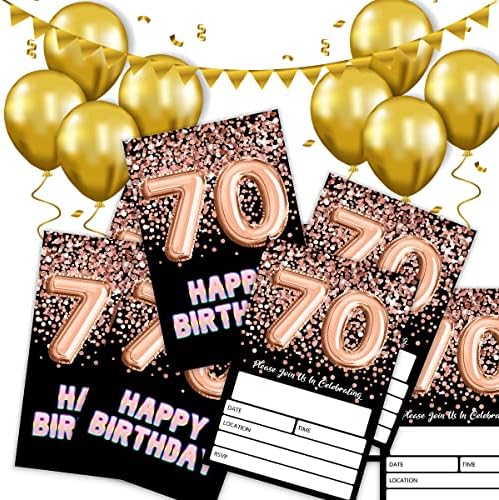 SHLİNCO 70th Doğum Günü Davetiyeleri Siyah Altın Glitter Doğum Günü Partisi, Kızlar için 70 Doğum Günü Davetiyeleri, parti Kutlama,