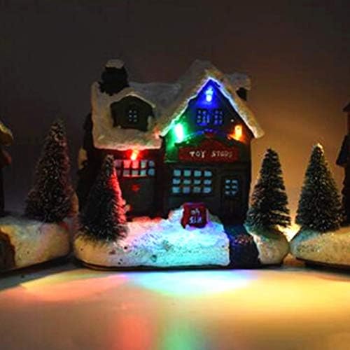 Amosfun Noel köy evi dekor ev minyatür ışıklı yapı koleksiyon reçine Noel Sahne Köy Evleri Aydınlık figürler masa süsleme