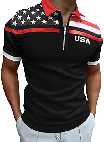 Bmısegm Yaz Büyük ve Uzun Boylu Gömlek Erkekler için erkek Kas Turn Down Yaka Amerikan Bayrağı Baskı Vatansever Erkek Büyük T Shirt
