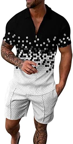Bmısegm yaz elbisesi Gömlek Erkekler için erkek Spor Baskı Renk Kısa Kollu Zip Gömlek şort takımı Yaz Erkek Takım Elbise