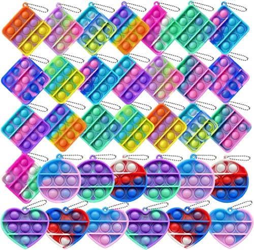 NUENUN 120 pcs Rastgele Renk Mini Sıkmak Pop Kabarcık Kıpır Kıpır Duyusal Oyuncaklar, Mini Anahtarlık Wrap Küçük Anksiyete Stres Rahatlatmak