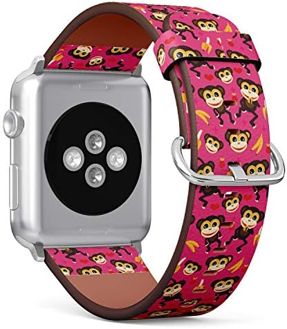 (Sevimli Çocuklar Maymun ve Muz İllüstrasyon) Apple Watch Serisi 4/3/2/1 gen için Desenli Deri Bileklik Kayışı, iWatch 42mm / 44mm