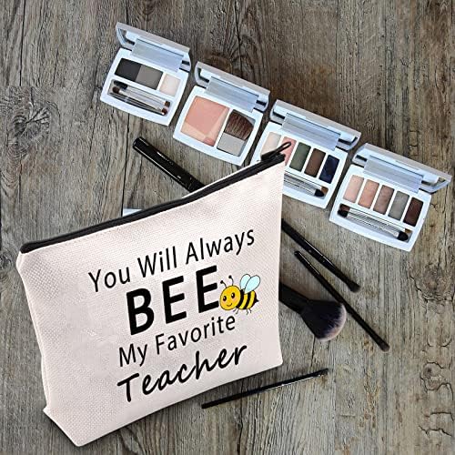 LEVLO Öğretmen Takdir Hediyesi Arı Öğretmen Makyaj Çantaları Her Zaman En Sevdiğim Öğretmenim Olacaksın Pamuklu Makyaj Çantaları (Arı
