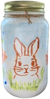 Paskalya tavşanı çiçek dekore edilmiş serbest el boyalı cam turşu kavanozu Centerpiece vazo hediye ışıkları ile 24oz (ışık ile)