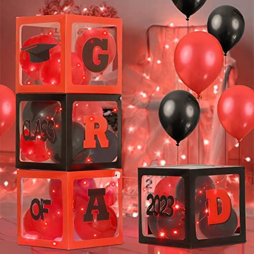 2023 Mezuniyet Partisi dekorasyon Malzemeleri - 2023 Sınıfı ile Siyah kırmızı Mezuniyet Balon Kutuları, Sizinle Gurur Duyuyoruz, Lise