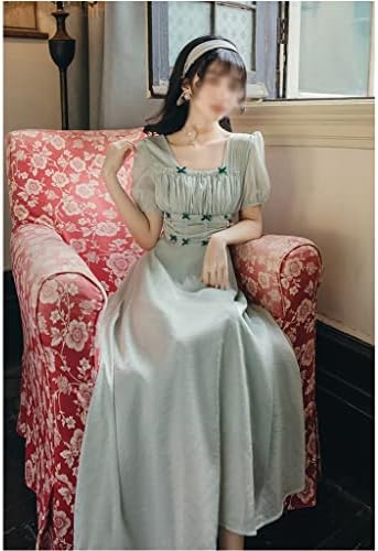 TXUKK Yaz Fransız Retro kız Elbise Mori İlmek Sevimli Kare Yaka Pilili kısa Kollu şifon peri elbisesi (Renk: fotoğraf rengi, Boyut