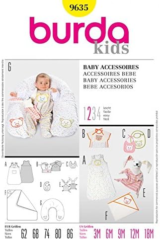 Burda Baby Easy Sewing Pattern 9635 Uyku Tulumu, Banyo Havlusu, Hemşirelik Yastığı, Önlük ve Oyuncaklar
