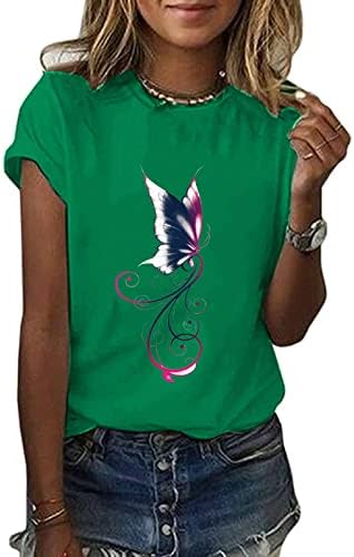 Yeşil Gömlek Kadınlar için Sevimli Kelebek Gömlek Kısa Kollu Crewneck Casual Hippi Yaz Üstleri Retro Grafik Tees Bluz