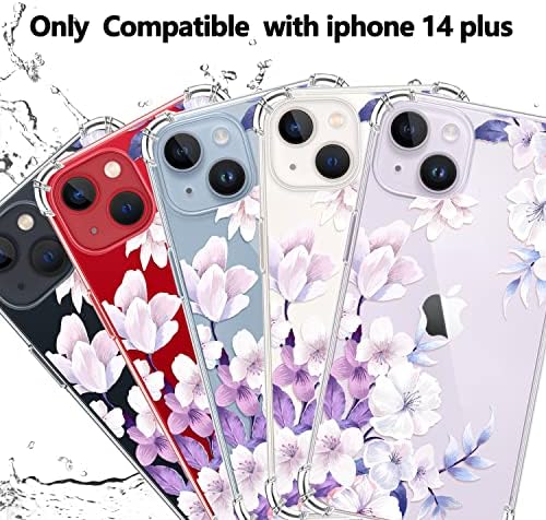 YOYORI Çiçek Deseni iPhone 14 Plus Kılıfı için Tasarlandı [Ekran Koruyuculu], Çiçek Şeffaf Kadın Telefon Kılıfı Darbeye Dayanıklı Koruyucu