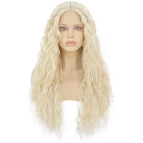 Ebingoo 613 Sarışın Kıvırcık Dantel ön peruk Kadınlar için + Peruk kep lambası Platin Sarışın Uzun Gevşek Kıvırcık Dantel ön peruk