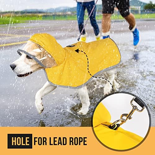 Lukovee Köpek Yağmurluk, Büyük Orta Küçük Köpek Yavruları için Şeffaf Kapüşonlu Çift Katmanlı Ayarlanabilir Köpek Yağmurluk, Yansıtıcı