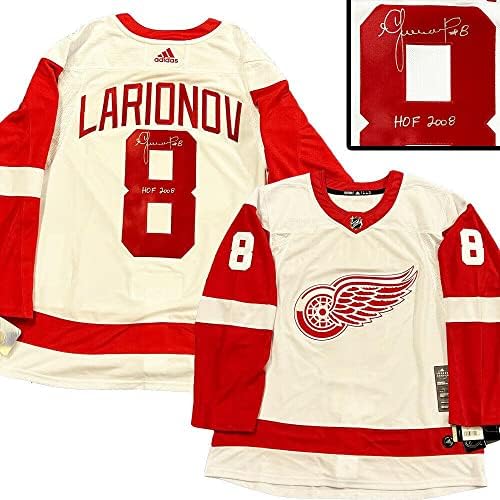 IGOR LARİONOV İmzalı Detroit Red Wings Beyaz Adidas PRO Forması-HOF 2008 - İmzalı NHL Formaları