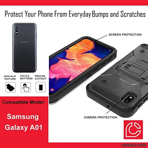 Ohıya Kılıf ile Uyumlu Galaxy A01 [Hibrid Trafo Darbe Sağlam Kickstand Siyah Kılıf Kapak ile Kemer Klipsi Kılıf] Samsung Galaxy A01