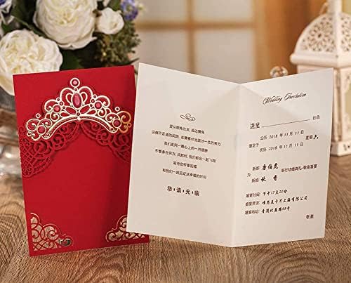 Jofanza 5.4x7. 3 İnç 50 PCS Kişiselleştirilmiş Kırmızı Lase Kesim Düğün Davetiyeleri Kartları Kiti ile Prenses Taç Tasarım için Düğün