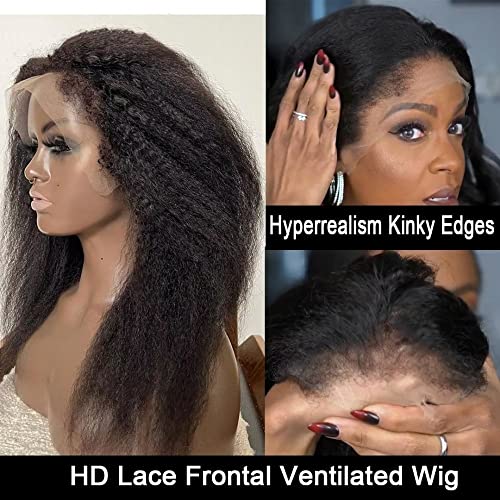 Brezilyalı Kinky düz insan saçı Peruk Kıvırcık Bebek Saç ile 180 % Yoğunluk Yaki Düz dantel ön peruk 13x6 HD Şeffaf dantel ön peruk