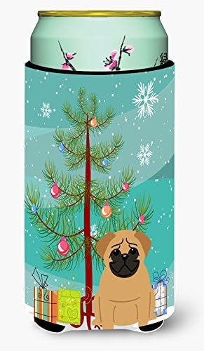 Caroline's Treasures BB4132TBC Merry Christmas Ağacı Pug Kahverengi Uzun Boy Hugger, Can Soğutucu Kol Hugger Makinede Yıkanabilir İçecek