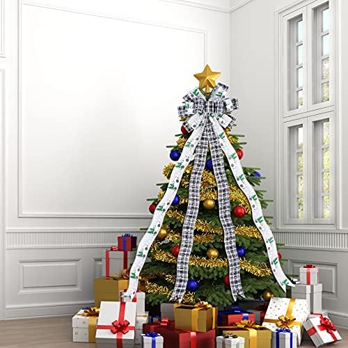 Noel Ağacı Topper Büyük Yay, Kamyon Buffalo Ekose Ekose Ağaç Topper, Rustik Çiftlik Evi Noel Yayı, Noel Ağacı Topper Çelenk Yay, El