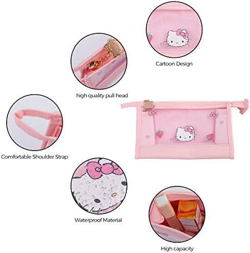 G-Ahora Hello Kitty Makyaj Çantası Kitty Kedi Fırçaları, Hello Kitty Kedi Kozmetik Çantası Taşınabilir Seyahat Kozmetik saklama kutusu