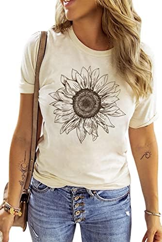 Chulianyouhuo Ayçiçeği Grafik Gömlek Kadınlar için Sevimli Çiçek Kısa Kollu Bayan Tee Üstleri Genç Kızlar Rahat T Shirt