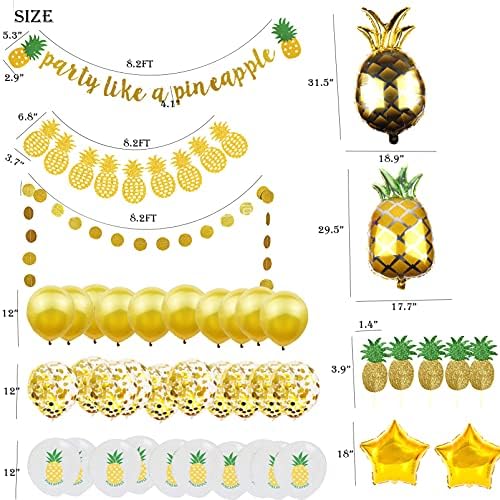Altın Glitter Ananas Parti Süslemeleri Yaz Ananas Çelenk Afiş Ananas Çelenk Lateks Balonlar Ananas Folyo Balonlar Cupcake Toppers için
