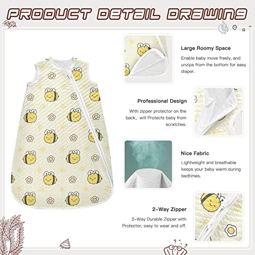 MNSRUU Bebek uyku tulumu Sarı Sevimli Arı Bebek Uyku Tulumu Bebek Giyilebilir Battaniye Uyku Çuval Bebekler için 6-12 Ay Bebek Essentials