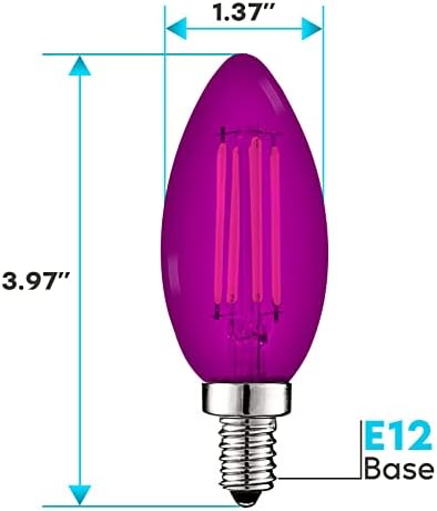 Luxrite E12 LED Filament Mor Ampuller, 4.5 W (40W Eşdeğeri), Renkli Cam Şamdan Ampul, UL Listeli, E12 Taban, İç Mekan Dış Mekan, Sundurma,